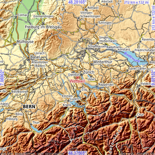 Topographic map of Wettswil