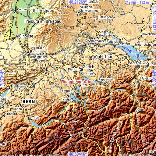 Topographic map of Aeugst am Albis