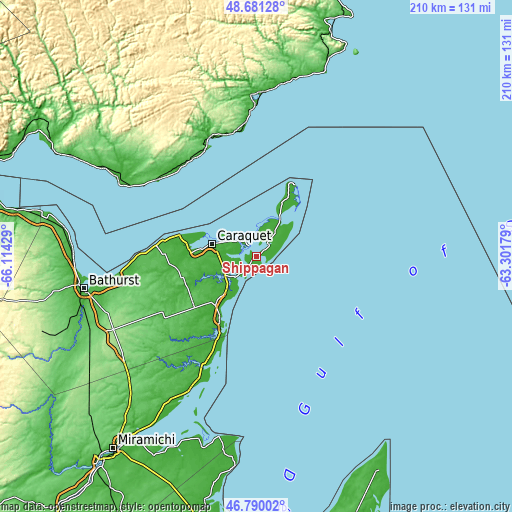 Topographic map of Shippagan