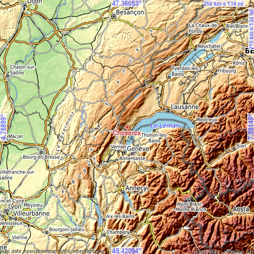 Topographic map of Chéserex