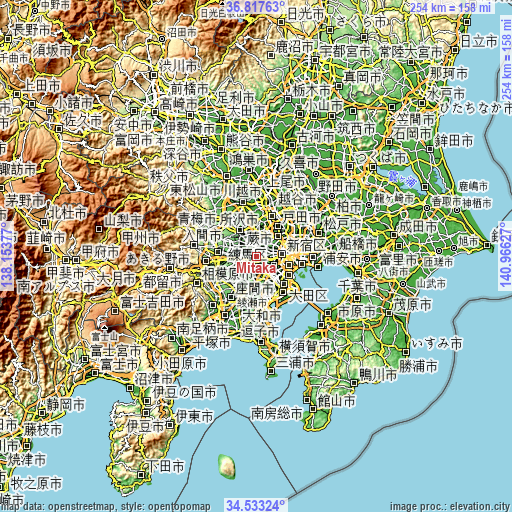 Topographic map of Mitaka