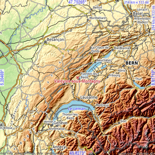 Topographic map of Valeyres-sous-Montagny