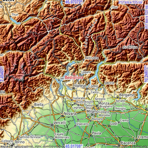 Topographic map of Bedigliora