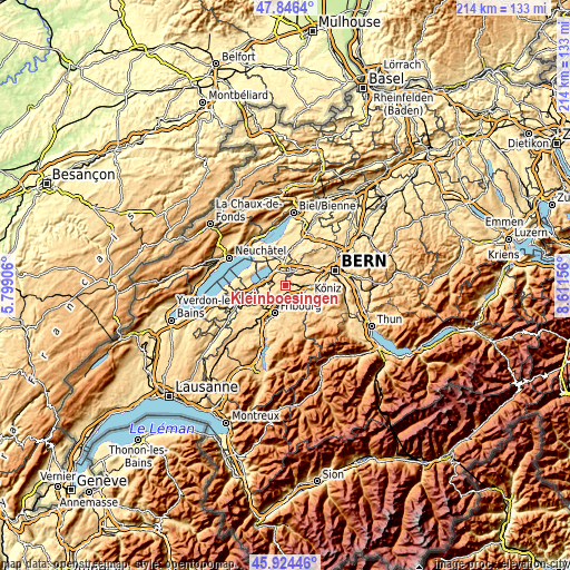 Topographic map of Kleinbösingen