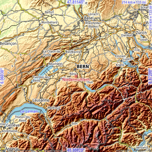 Topographic map of Niedermuhlern