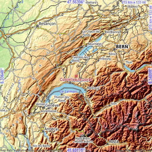 Topographic map of Corcelles-le-Jorat