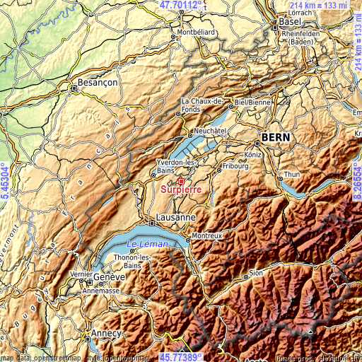 Topographic map of Surpierre