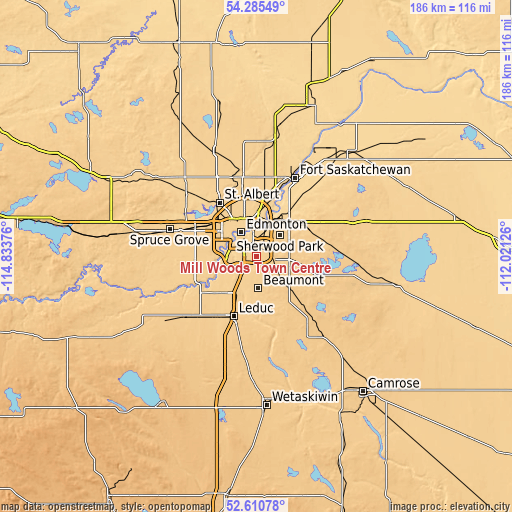 Topographic map of Mill Woods Town Centre