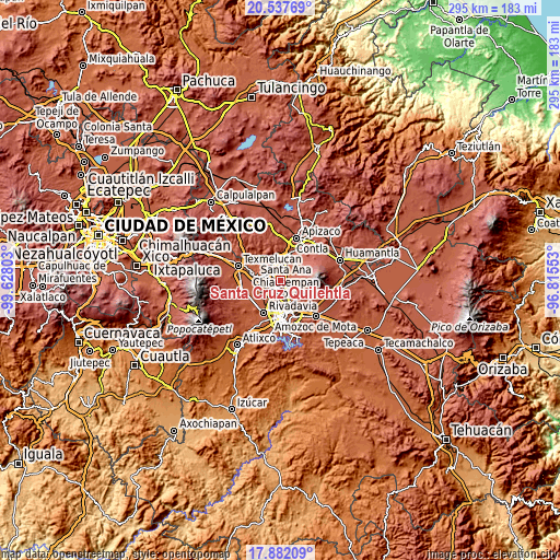 Topographic map of Santa Cruz Quilehtla