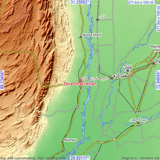 Topographic map of Dera Ghazi Khan