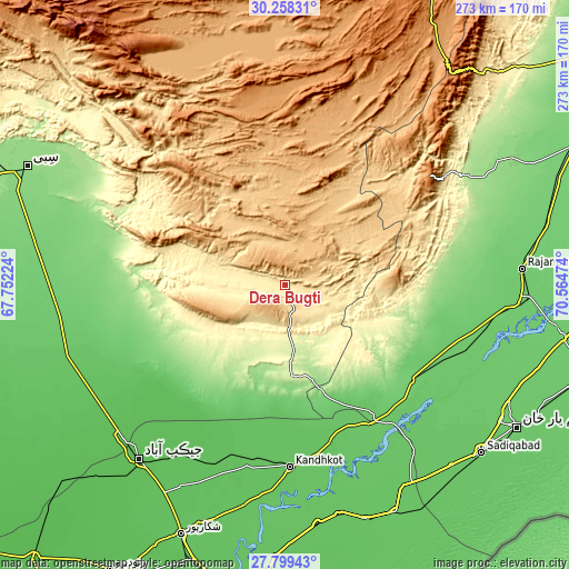 Topographic map of Dera Bugti