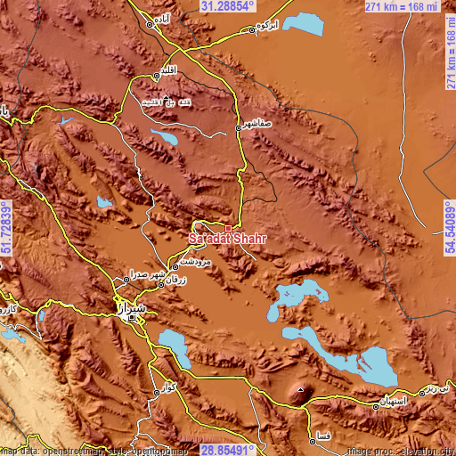 Topographic map of Sa‘ādat Shahr