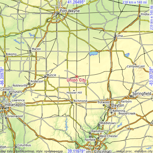 Topographic map of Union City