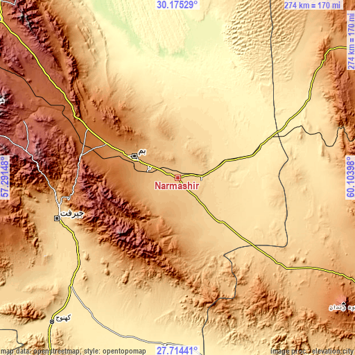Topographic map of Narmāshīr
