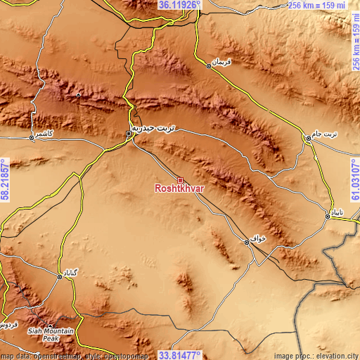 Topographic map of Roshtkhvār