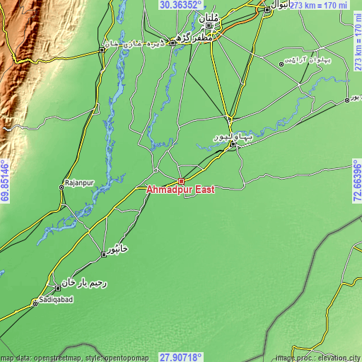 Topographic map of Ahmadpur East