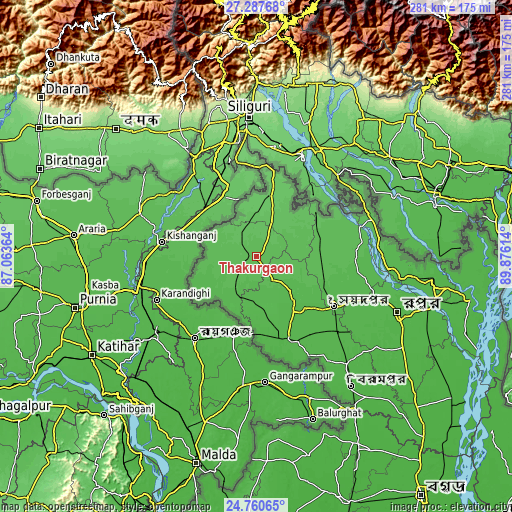Topographic map of Thākurgaon
