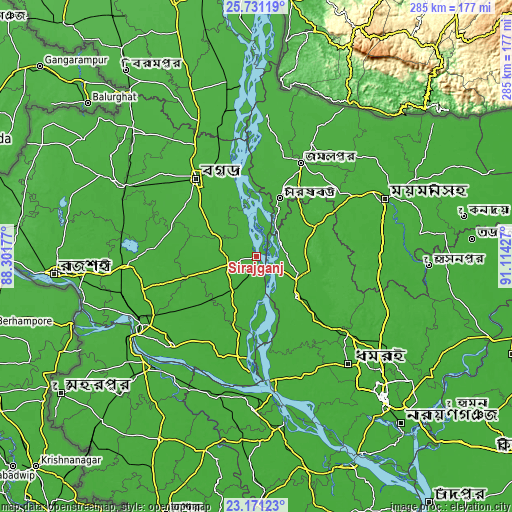 Topographic map of Sirajganj