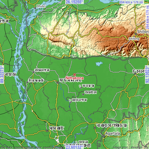 Topographic map of Netrakona