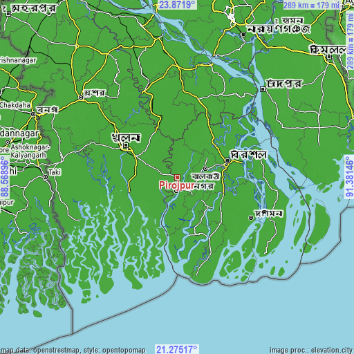 Topographic map of Pirojpur