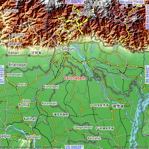 Topographic map of Panchagarh
