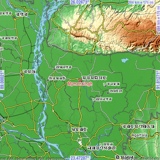Topographic map of Mymensingh