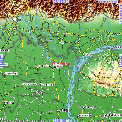 Topographic map of Lalmonirhat
