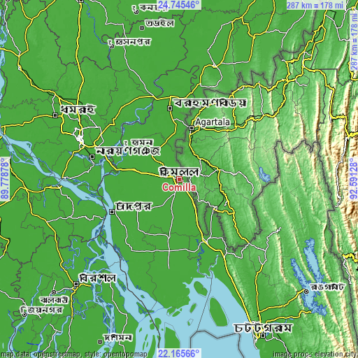 Topographic map of Comilla