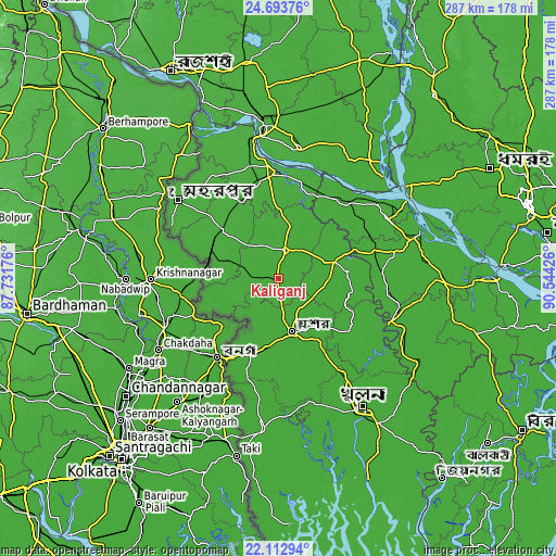 Topographic map of Kālīganj