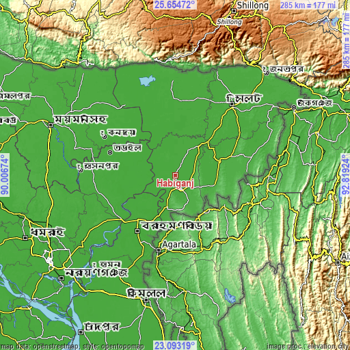 Topographic map of Habiganj