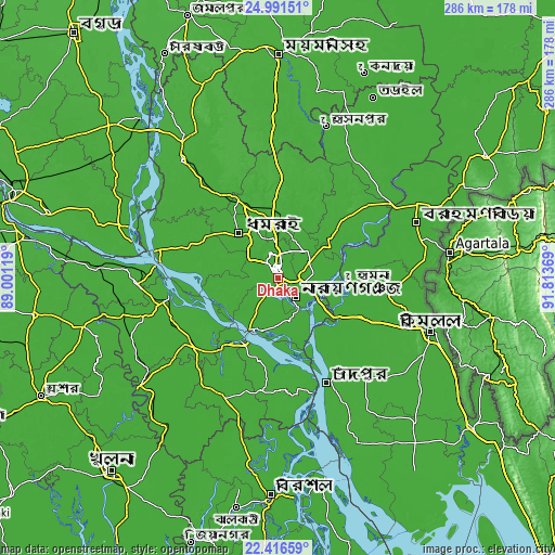 Topographic map of Dhaka