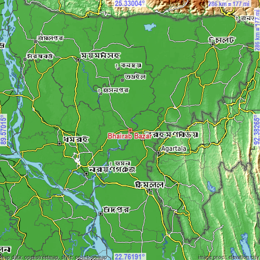 Topographic map of Bhairab Bāzār