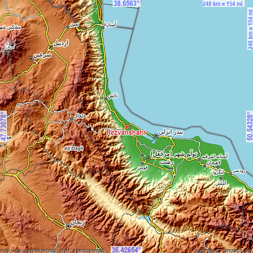 Topographic map of Reẕvānshahr