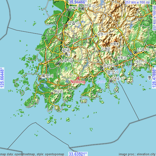 Topographic map of Nodong