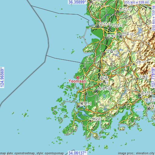 Topographic map of Yeomsan