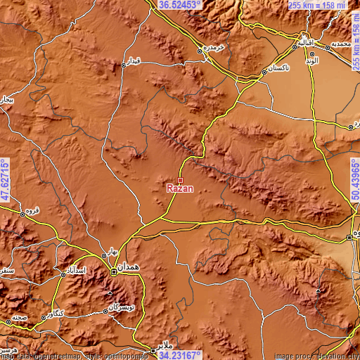 Topographic map of Razan