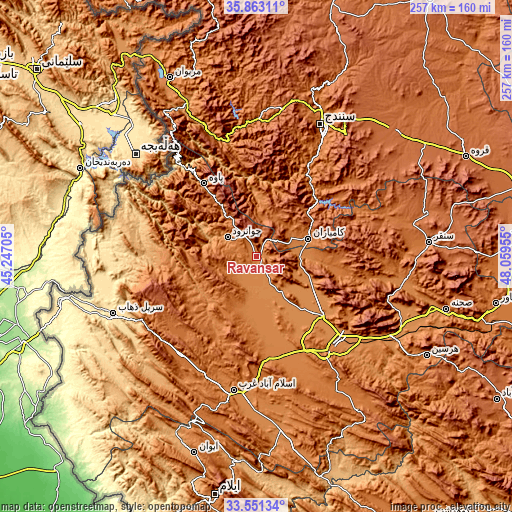 Topographic map of Ravānsar