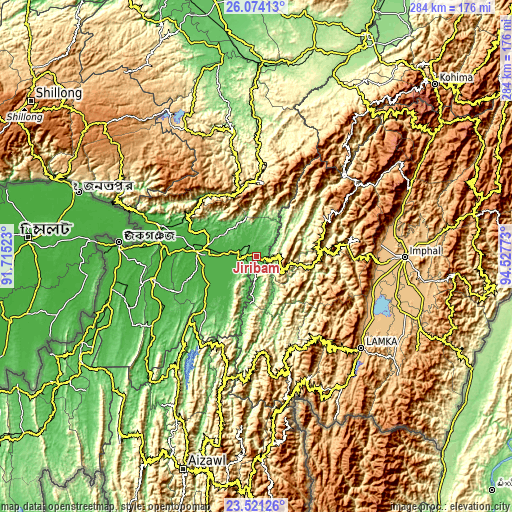 Topographic map of Jiribam