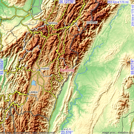 Topographic map of Kamjong