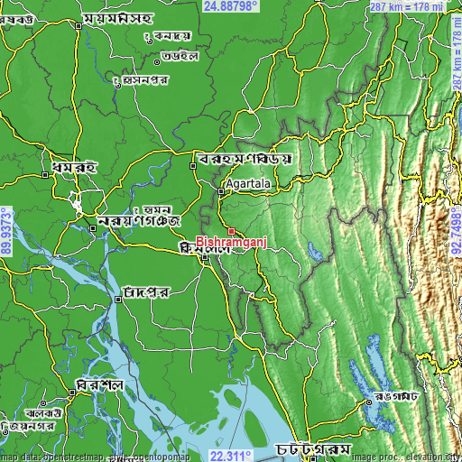 Topographic map of Bishramganj