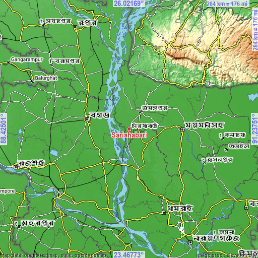 Topographic map of Sarishābāri
