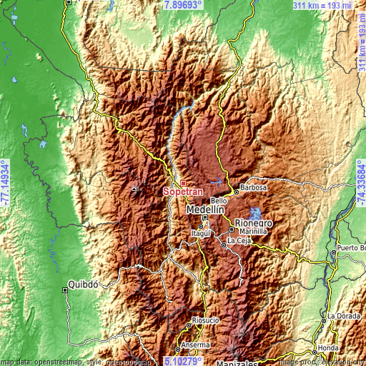 Topographic map of Sopetrán