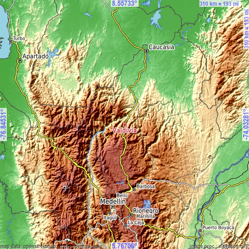 Topographic map of Valdivia