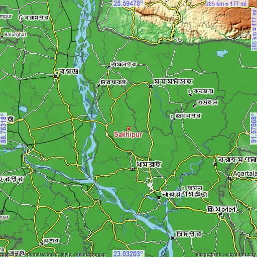 Topographic map of Sakhipur