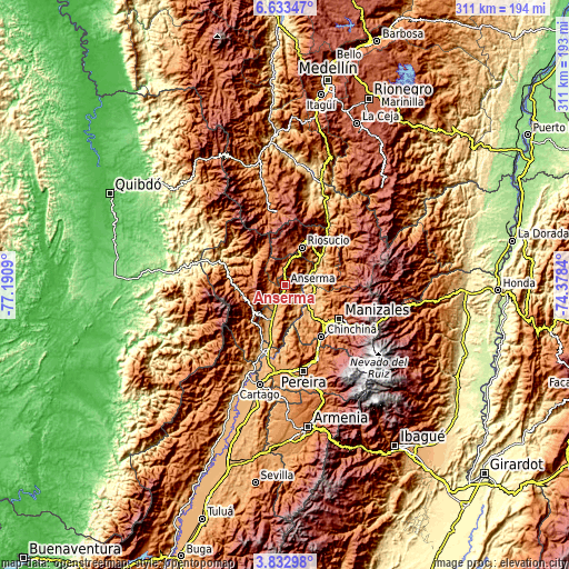 Topographic map of Anserma