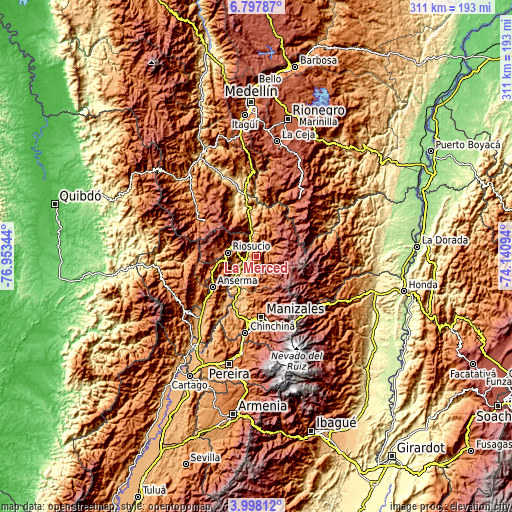 Topographic map of La Merced