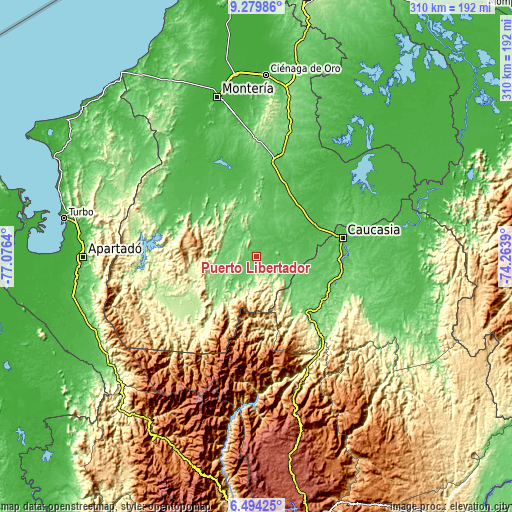Topographic map of Puerto Libertador