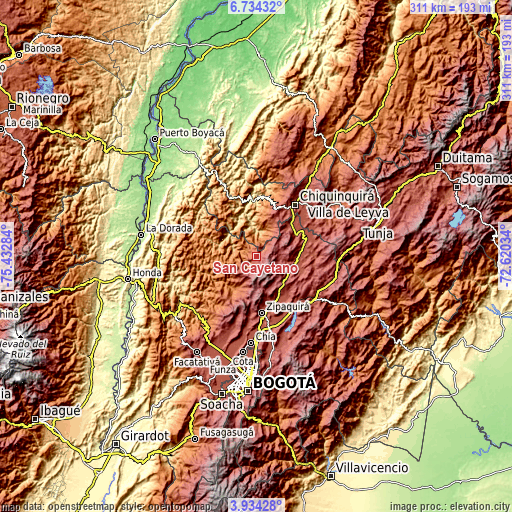 Topographic map of San Cayetano