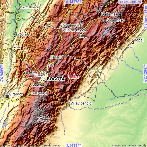 Topographic map of Ubalá