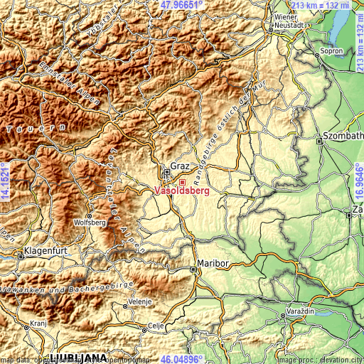 Topographic map of Vasoldsberg